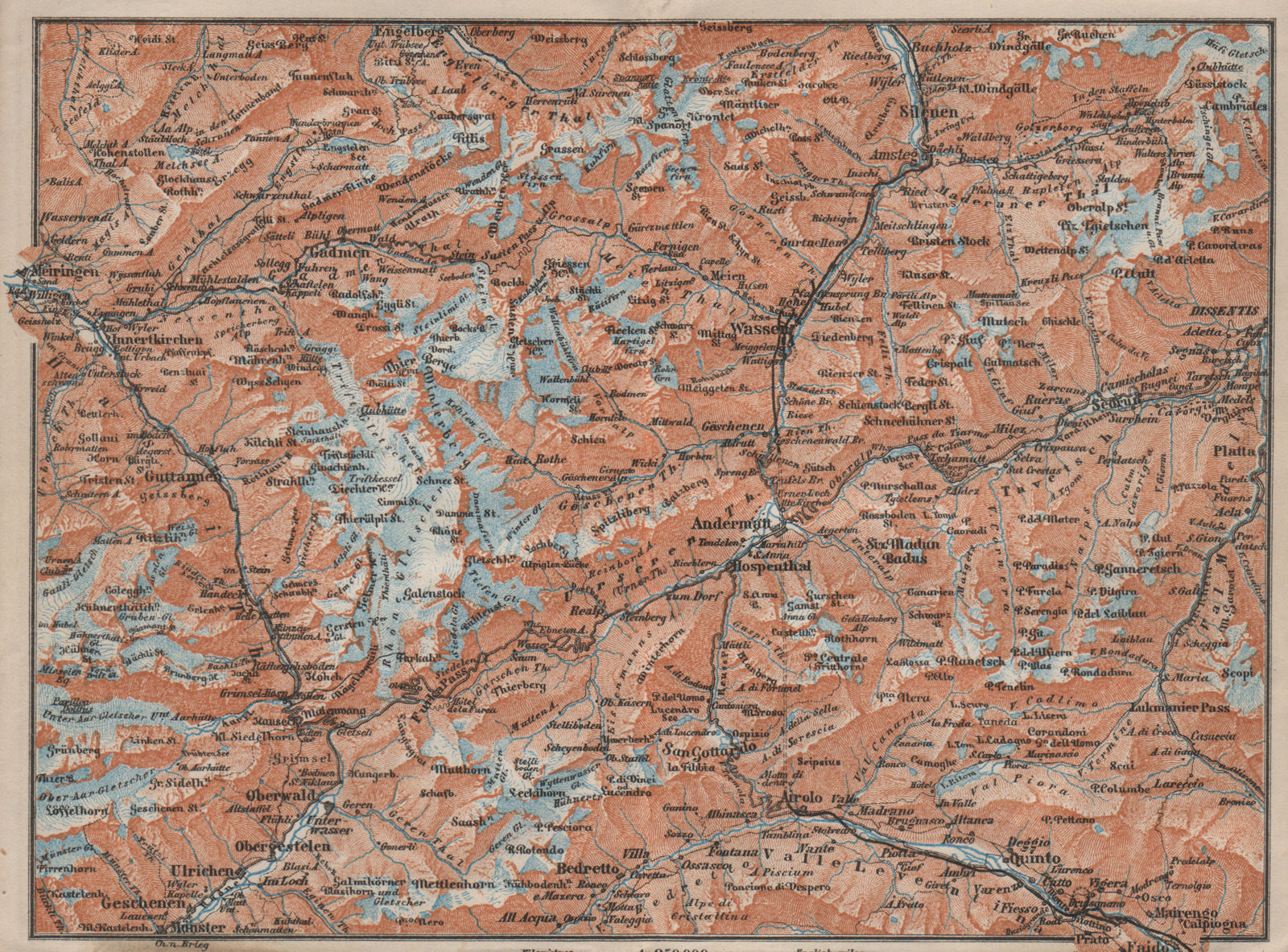ST GOTTHARD area. Andermatt Engelberg Silenen Gadmen Ulrichen Disentis 1909 map